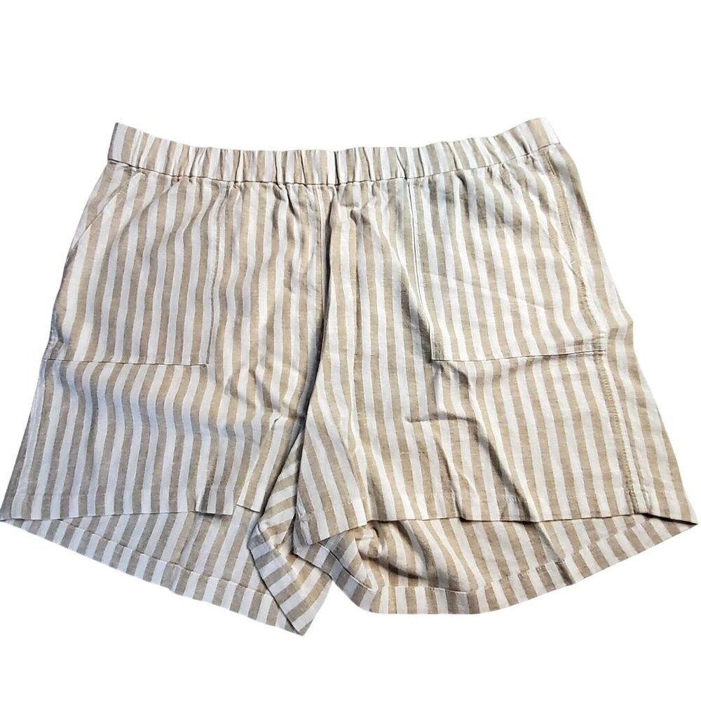 J.Crew Beige & White Striped Linen-Blend Womens Shorts XXL Elastic waistband